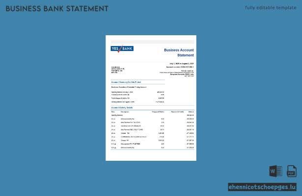 Yes Bank Firmenkontoauszug (Word- und PDF-Beispiel)